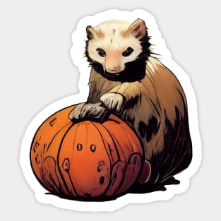 Ferret on a pumpkin Sticker